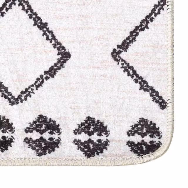 Berkfield Home Washable Moroccan Boho Round Anti Slip Rug in Black and White, Diameter: 100 cm
