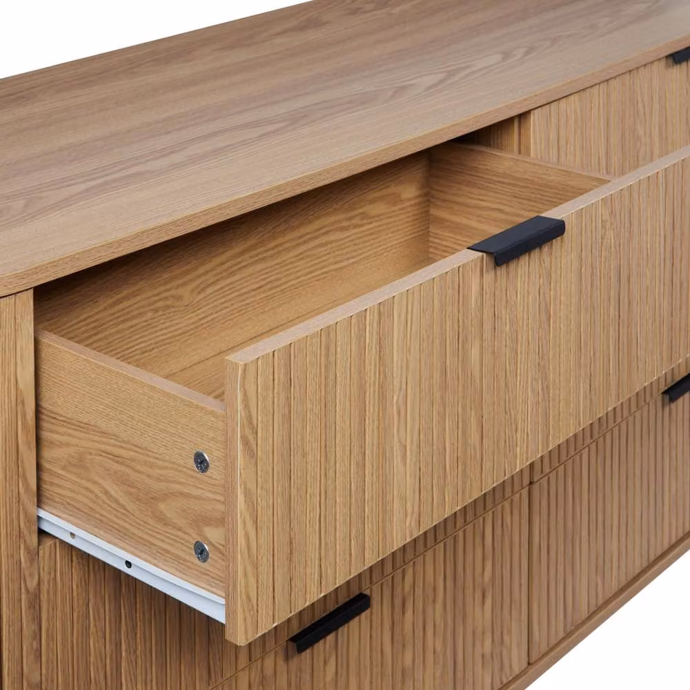 Wyld and Coco Retro Sideboard Chest of Drawers in Light Brown with Black Metal Legs – 4