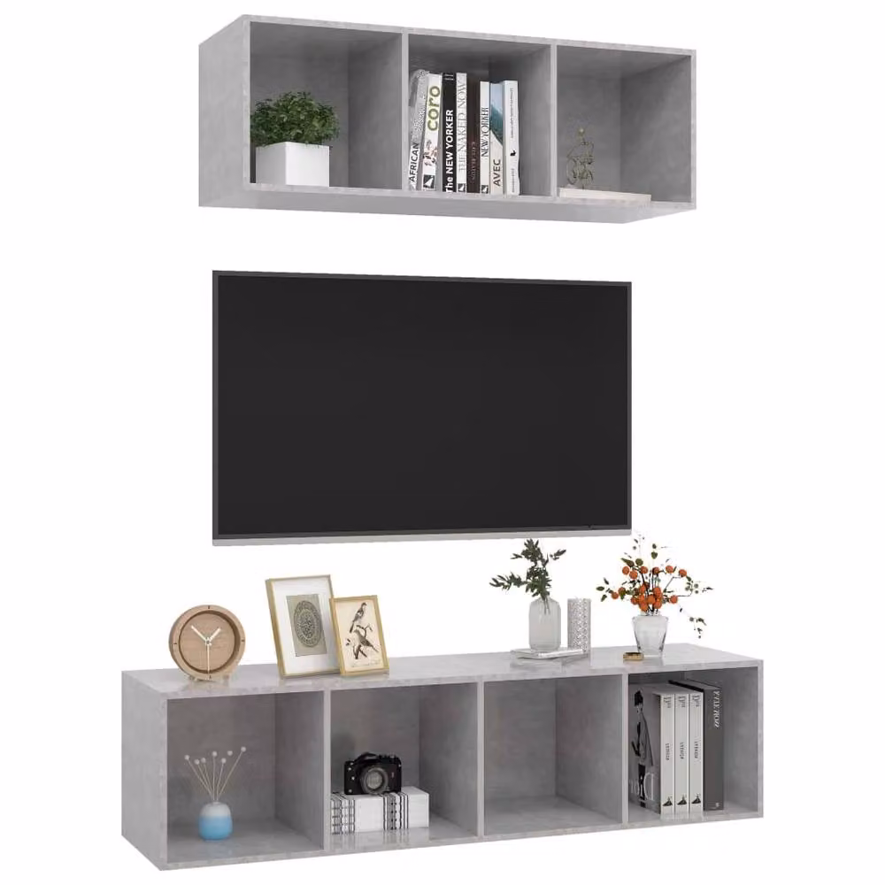 Berkfield Home 2 Piece Modern Wall Mounted TV Cabinet Set in Grey Matt MDF – 3