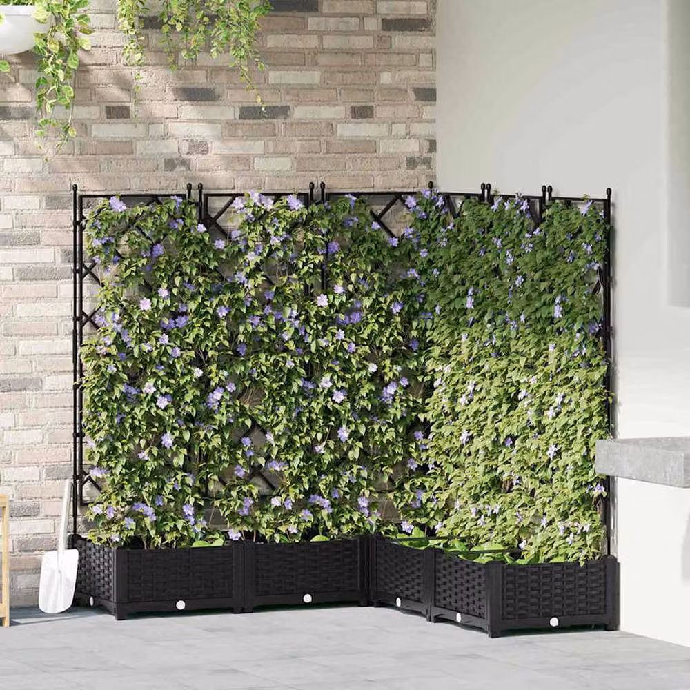 Berkfield Home Garden Planter with Trellis, 5 Piece Set, Black, W/D/H: 120 x 120 x 125.5 cm – 2