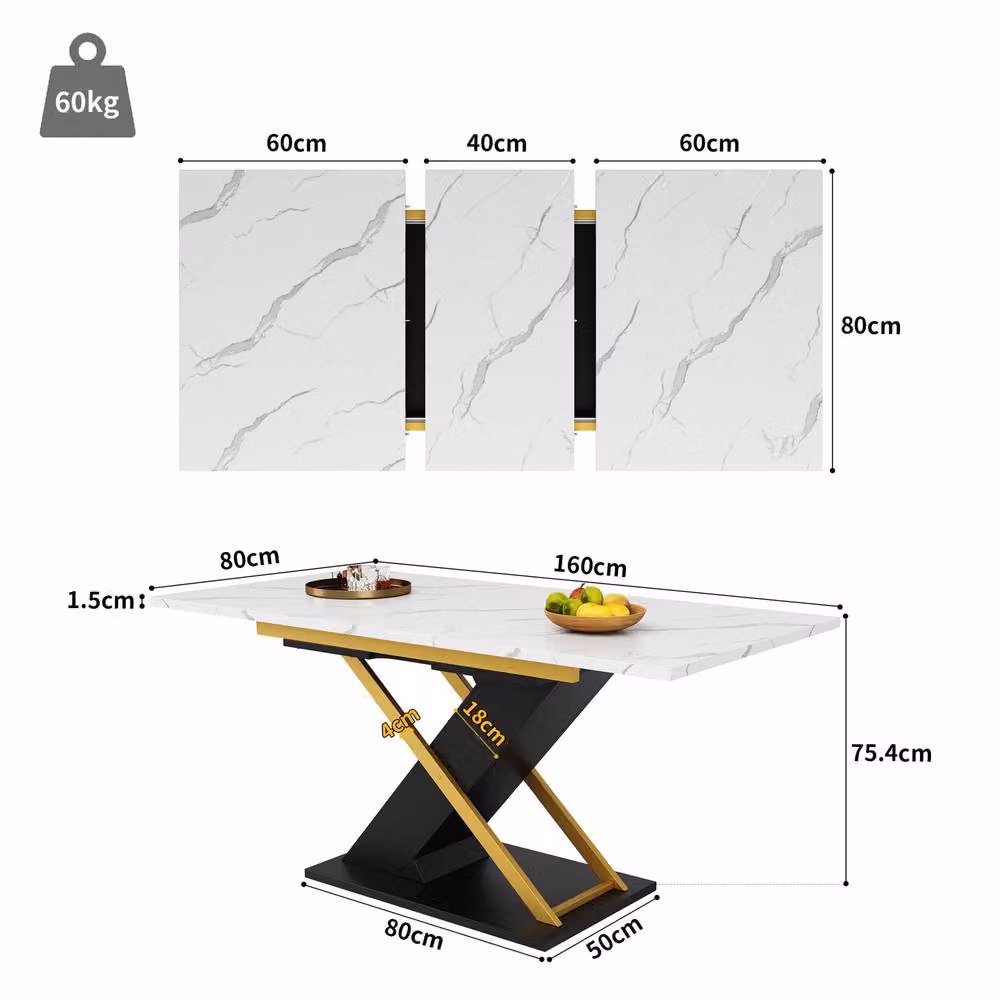 BTM Extendable Rectangular Dining Table with X-Frame Legs in Black – 2