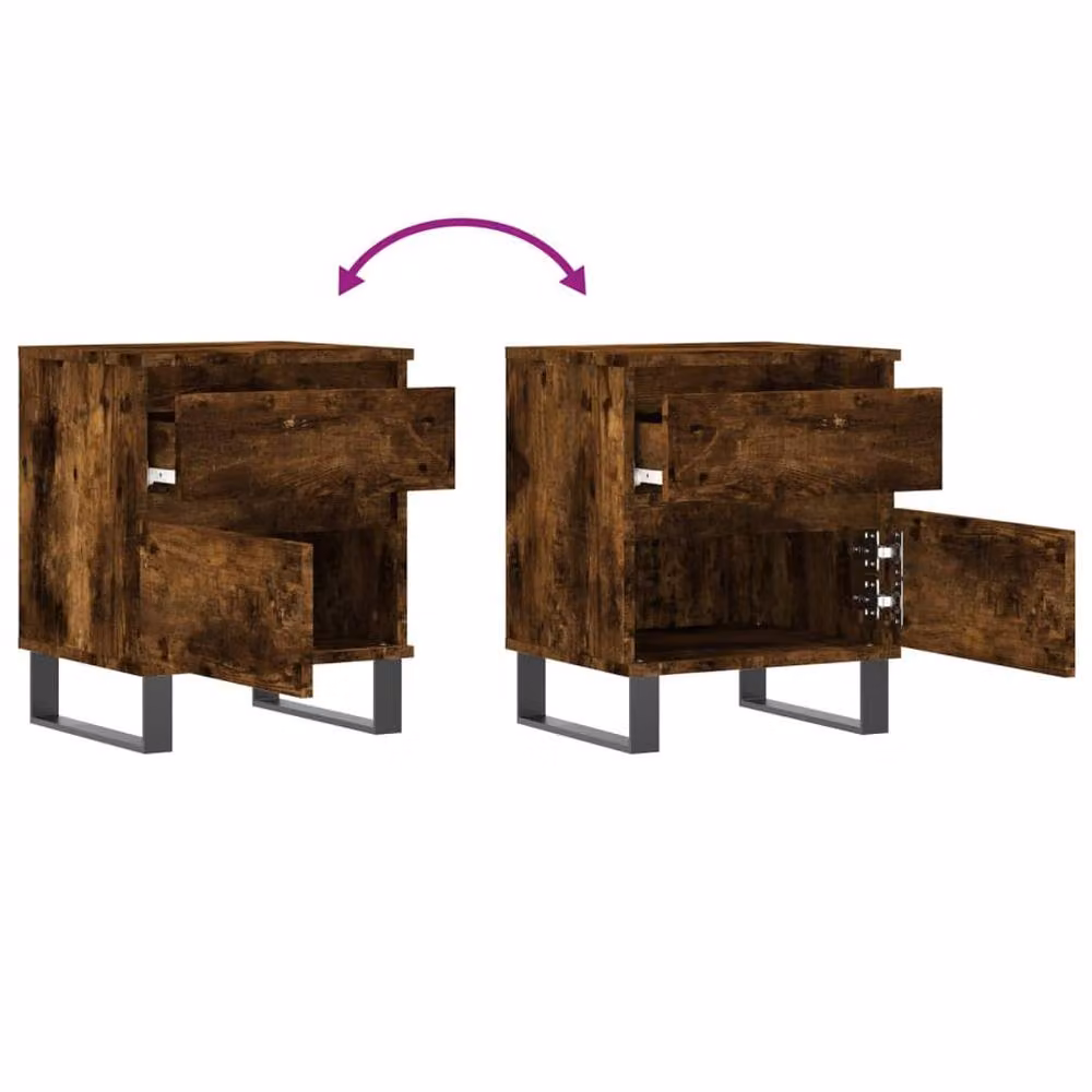 Berkfield Home Set of 2 Modern Bedside Cabinets in Smoked Oak Brown, W/D/H: 40 x 35 x 50 cm – 8
