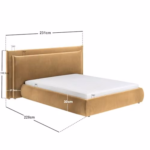 Solace+Co Sigrid Sand Velvet Upholstered Ottoman Bed with Cushion Headboard, Kingsize, W/D/H: 180 x 200 cm – 2
