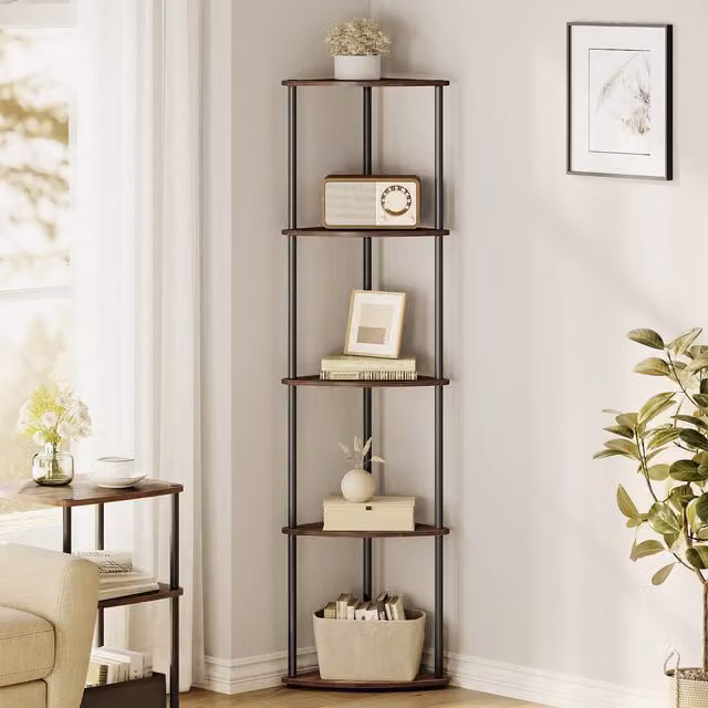SONGMICS HOME 5 Tier Industrial Corner Shelf, Brown, H 139 x W 38.3 x D 27 cm