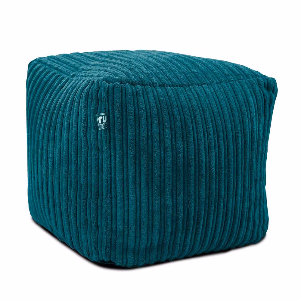 rucomfy Indoor Jumbo Cord Bean Bag Footstool - Cube Pouffe in Petrol Blue with Removable Cover – 2