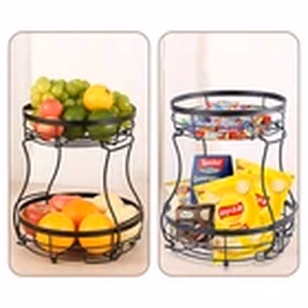 Havendro 2 Tier Metal Fruit and Vegetable Basket with Banana Hanger in Black – 3