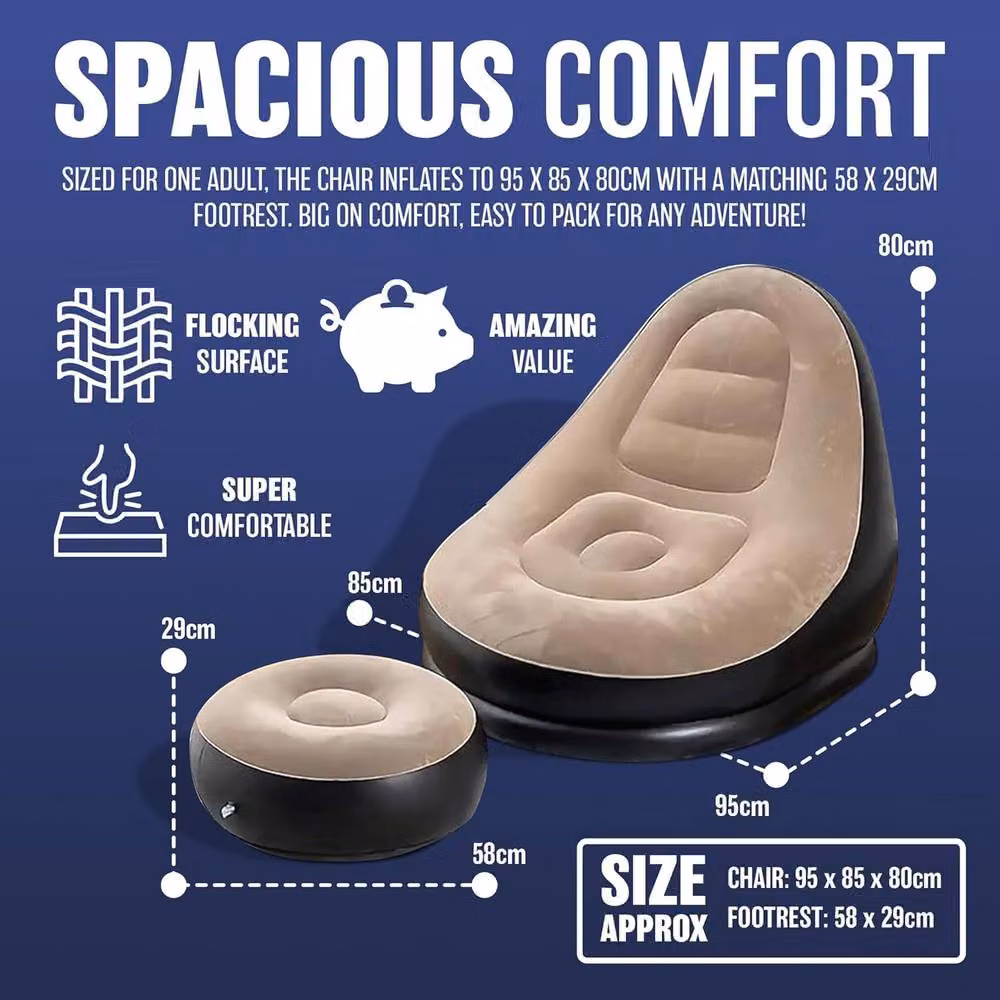 BARGAINS-GALORE 2 Piece Single Inflatable Air Sofa and Footrest Blow Up Lounger Chairs in Multicolour – 3