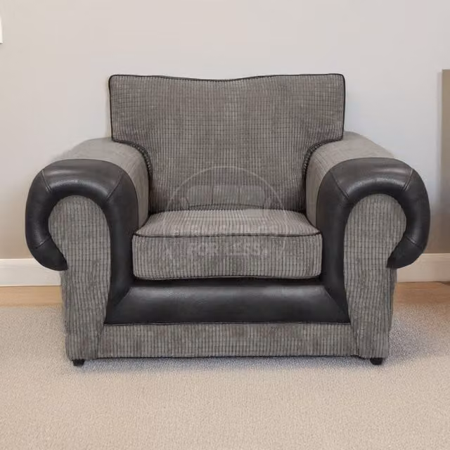 Furnishings For Less UK Portland Chesterfield Single Seater Armchair in Black Fabric and Synthetic Leather