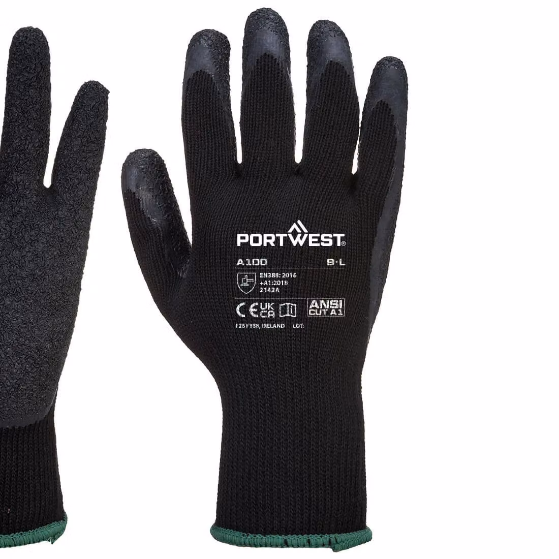 Portwest A100 Latex Grip Gloves in Black, Size: XL – 2