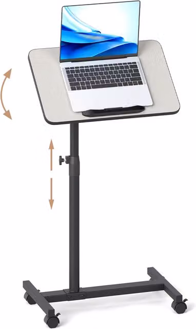 COSTWAY Tilting Bedside Table in Grey with Height Adjustable and Rotating Top
