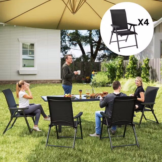 Outsunny Set of 4 Modern Black Metal Folding Chairs
