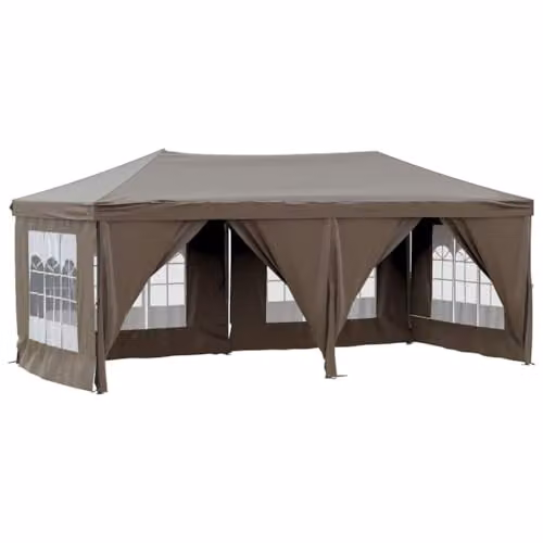 vidaXL Folding Party Tent with Sidewalls, Taupe, W: 300 cm, D: 600 cm, H: 245 cm