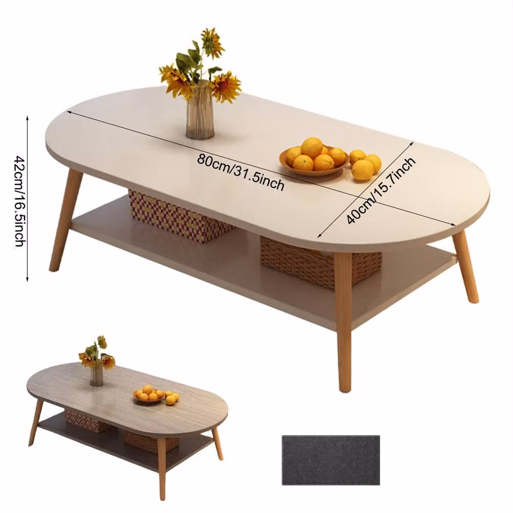 FORGEVIO Modern Oval Double-Layer Coffee Table in White – 2