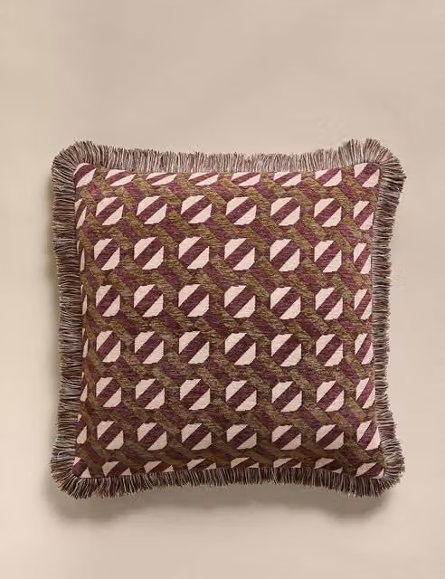 M&S Chenille Geometric Tile Cushion in Moss Green