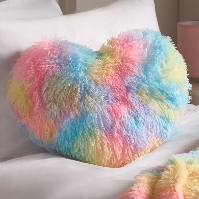 OHS Pink and Multicolour Tie Dye Heart Plush Filled Cushion