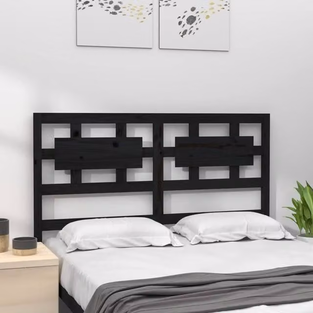 Berkfield Home Beautiful Bed Headboard in Black Solid Pine Wood, W: 205.5 cm, D: 4 cm, H: 100 cm – 1