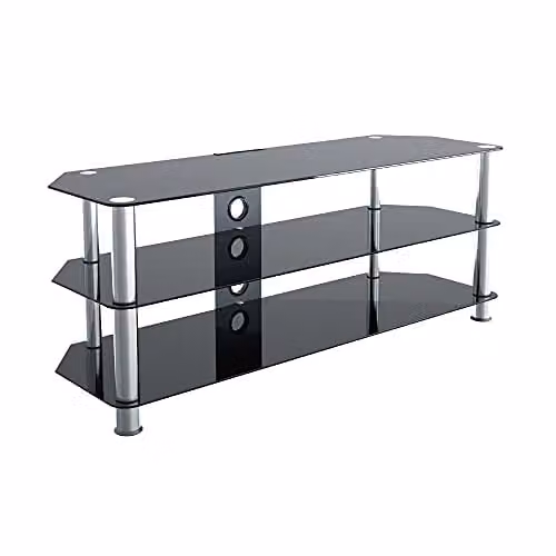 AVF Black and Silver Glass TV Stand with Metal Frame and Cable Management, 125 cm