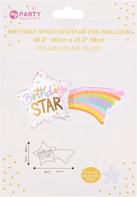 My Party White and Multicolour Shooting Star Foil Balloon for Childrens Birthday Parties