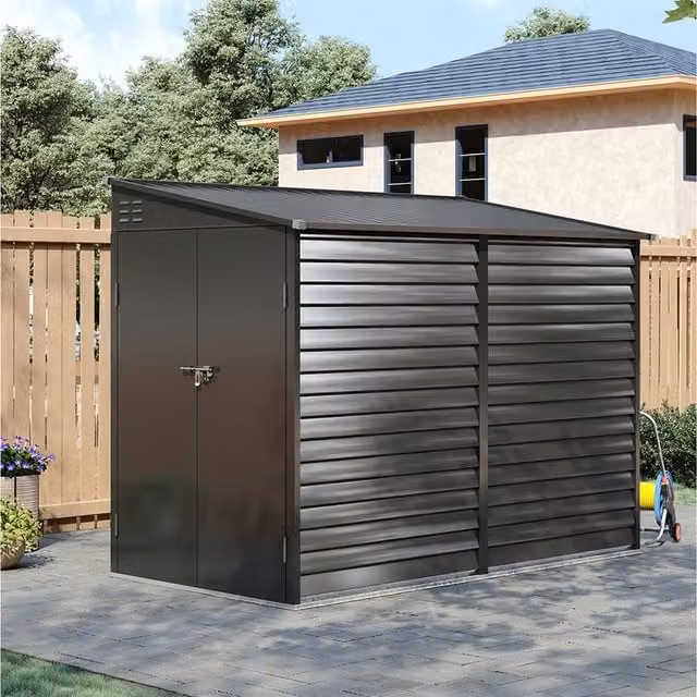 Breeins Zinc Steel Lean-to Storage Shed with Side-Opening Single Door, Charcoal Black