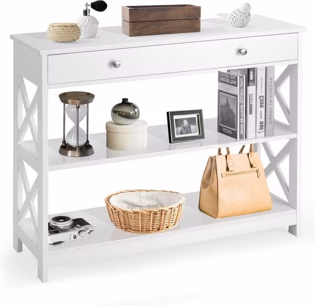 Costway 3-Tier X-Design Console Table in White, W/D/H: 80 x 30 x 95 cm – 1