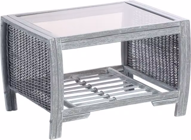 Desser Rectangular Rattan and Glass Coffee Table in Grey