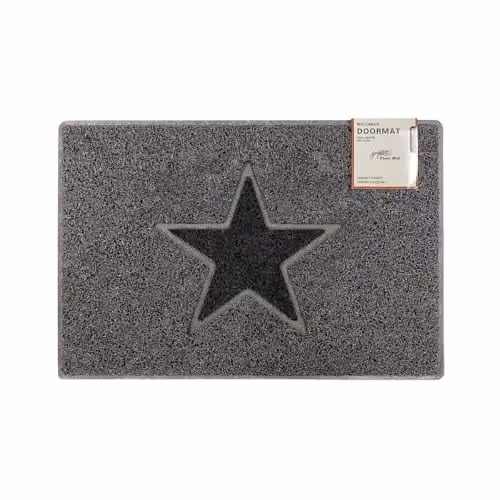 Oseasons Star Medium Doormat in Grey with Black Star, Non-Slip Spaghetti Coil Vinyl with PVC Backing, W: 75 cm, D: 44 cm – 1