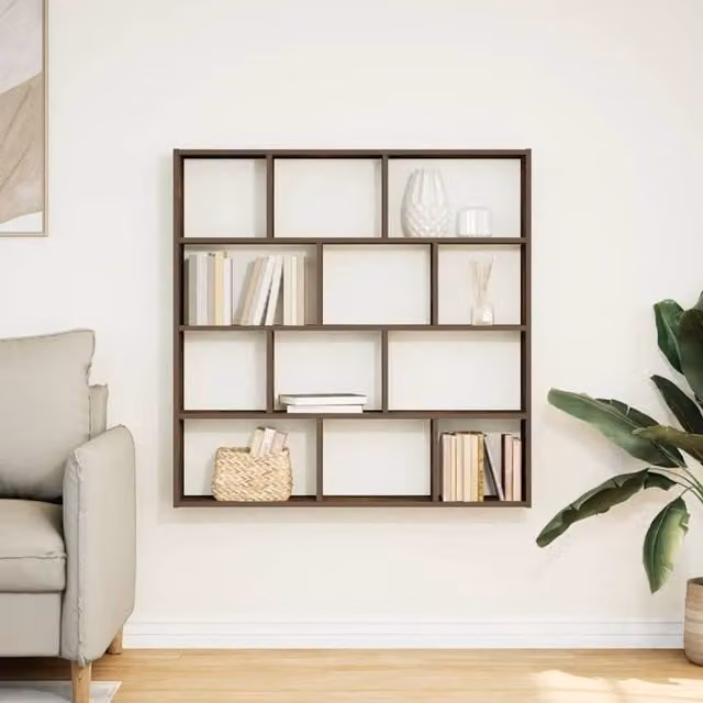 Berkfield Home Wall Mounted 12 Compartment Cube Shelf in Smoked Oak Brown Engineered Wood