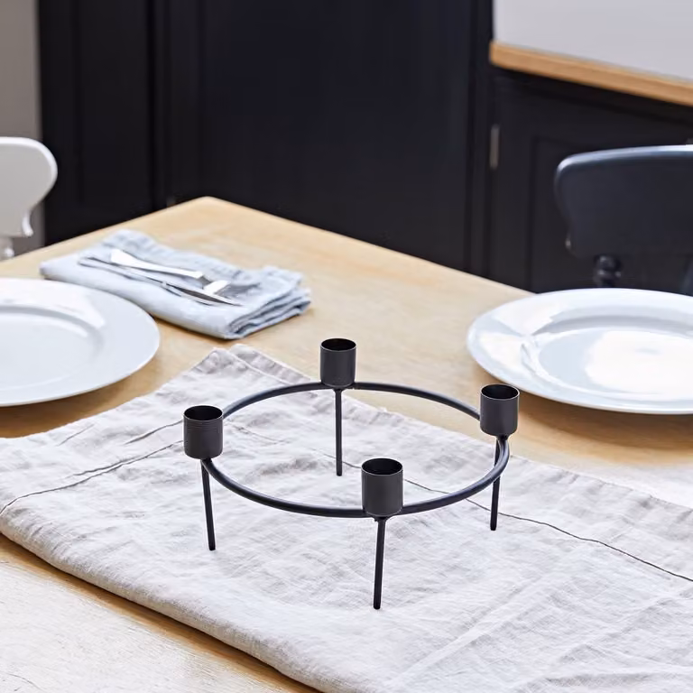 Lights4fun.co.uk Black Metal Minimalist Round Tabletop Taper Candle Holder, Height: 20 cm