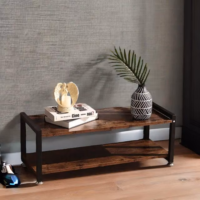 Rafaelo Mobilia 2 Tier Industrial Rustic TV Stand Unit in Brown – 1