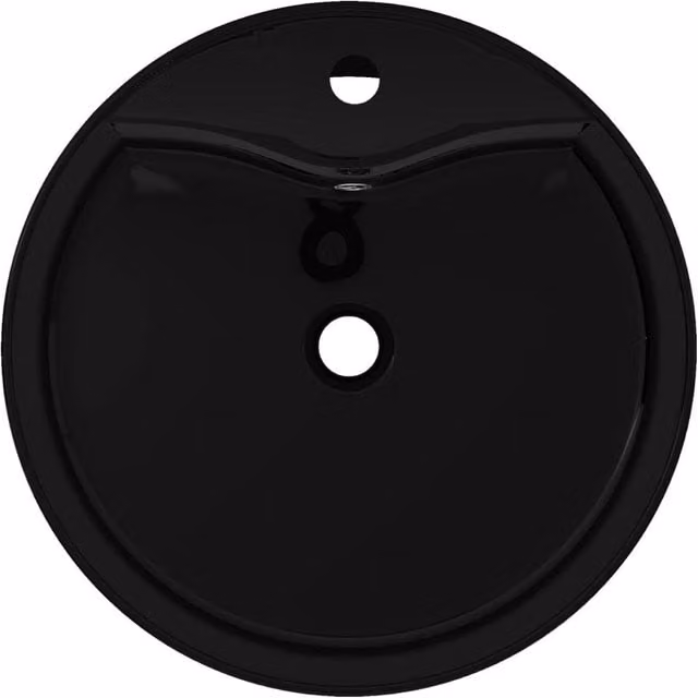 Berkfield Home Elegant Round Ceramic Bathroom Sink Basin with Overflow in Black – 1