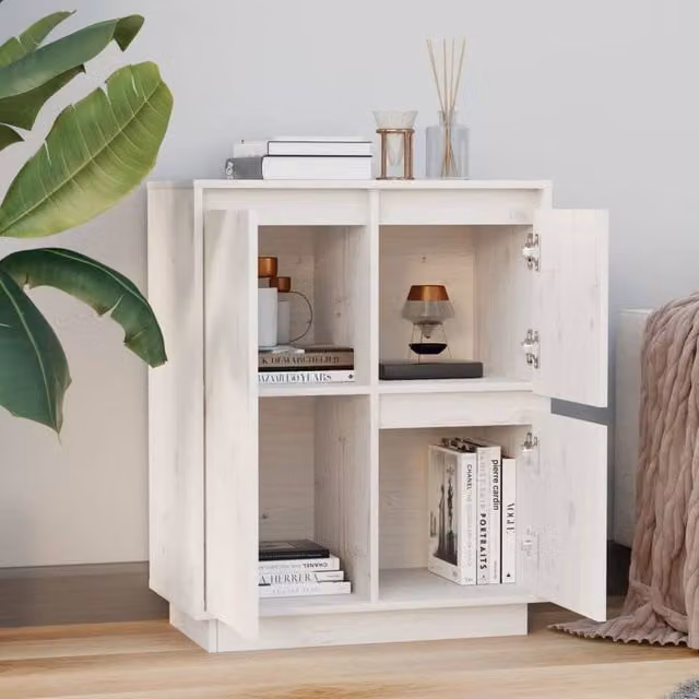 Berkfield Home White Solid Wood Pine Sideboard W/D/H: 60 x 34 x 75 cm