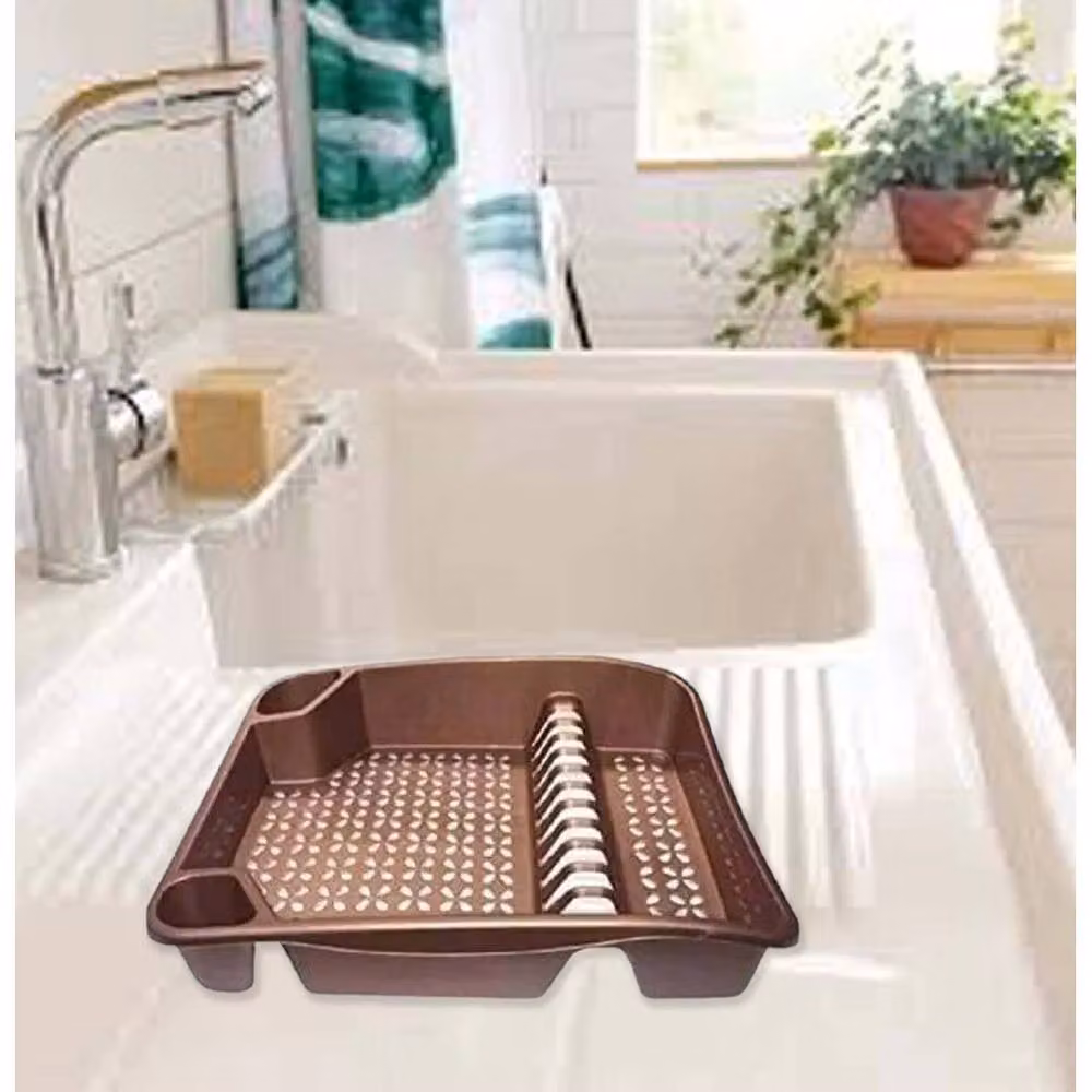 NESTLUNE Rose Gold and Bronze Plastic Kitchen Sink Dish Drainer with Cutlery Holder, W: 100 cm, D: 15 cm, H: 15 cm – 3