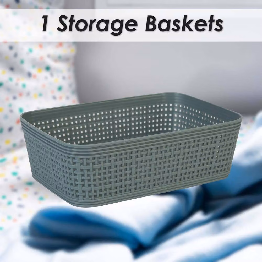 VFM e-Store Open Weave Rattan Style Storage Baskets, 2 Pack, Green, W: 19 cm, H: 6 cm – 3