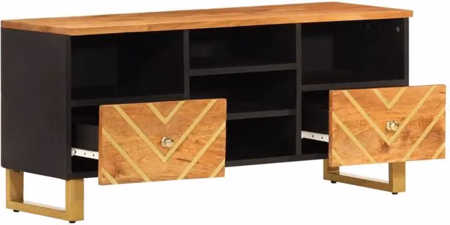 Berkfield Home Mango Wood TV Cabinet in Brown and Black, W: 100 cm, D: 33.5 cm, H: 46 cm – 1