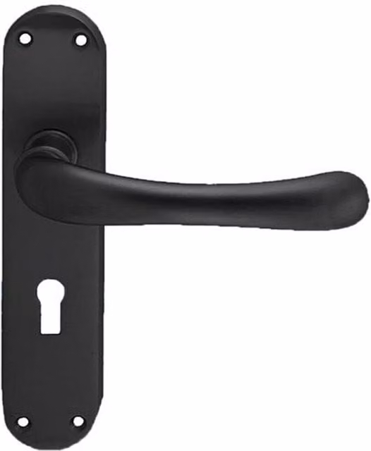Loops Pair of Smooth Rounded Handle on Shaped Lock Backplate, Matt Black, W: 18.5 cm, H: 4.2 cm – 1