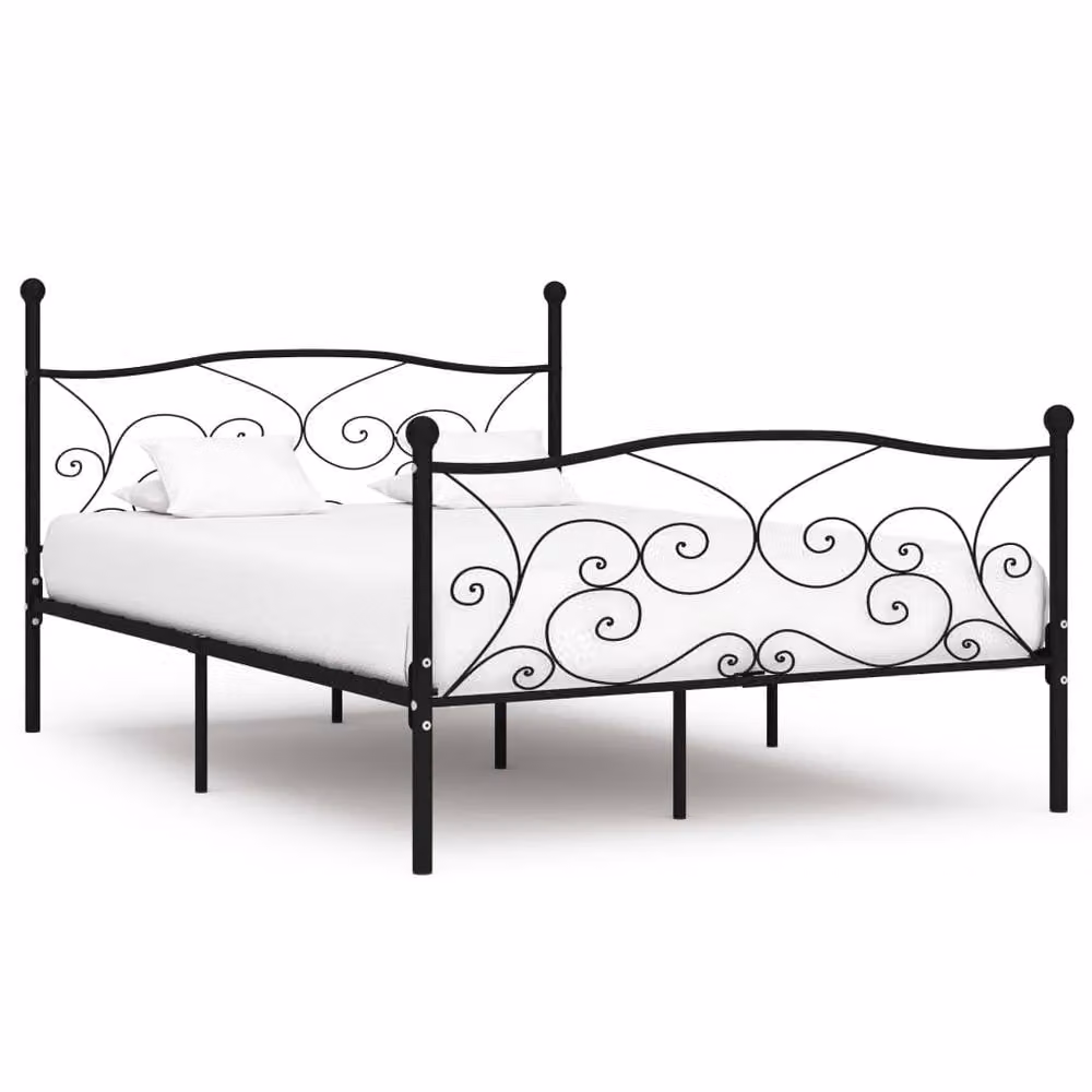 Berkfield Home Modern Metal Bed Frame with Slatted Base, Black, W: 140 cm, D: 200 cm
