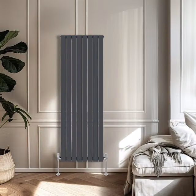 Right Radiators Single Panel Flat Panel Vertical Radiator in Anthracite Grey, Height: 160 cm, Width: 54.4 cm