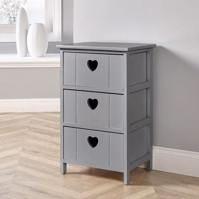 Home Source Love Hearts Wooden 3/4 Drawer Chest Storage Unit Organiser in Grey – 1