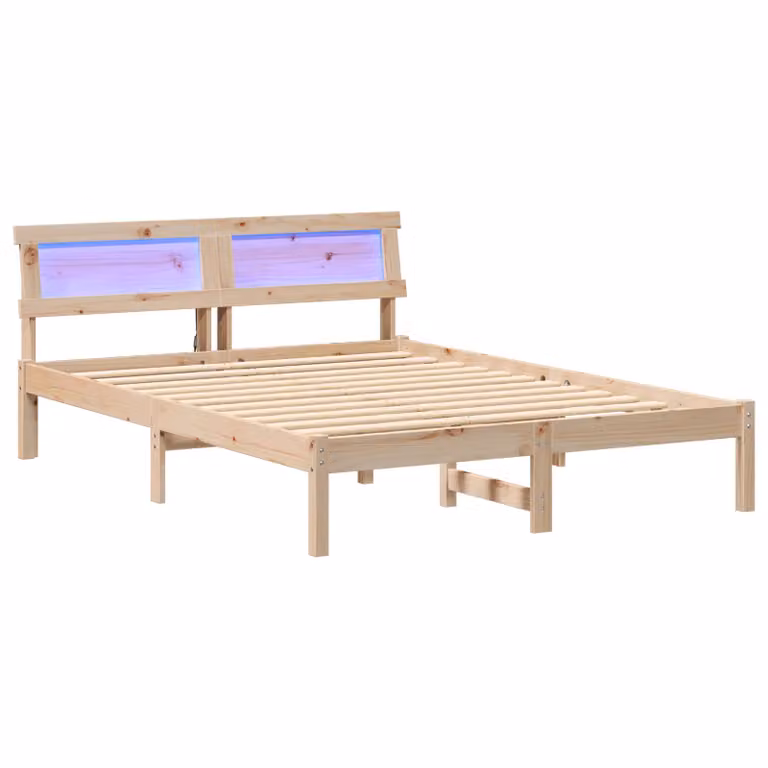 Berkfield Home Modern Solid Pine Wood Bed with LED Strip Lights and Headboard, Brown, W: 120 cm, L: 190 cm