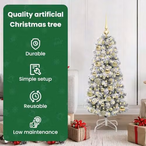 vidaXL Modern Cone Christmas Tree in Green, White and Gold, Height: 120 cm – 4