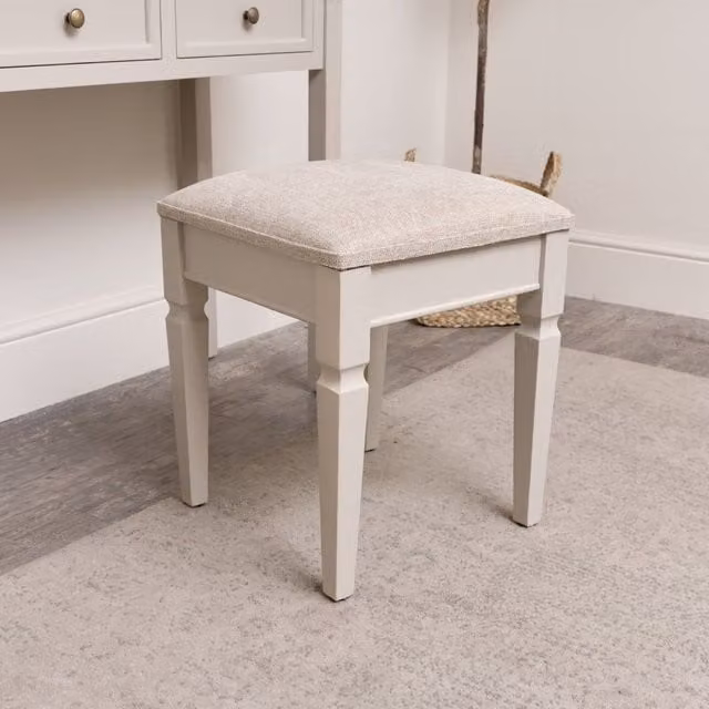 Melody Maison Daventry Taupe-Grey Cushioned Dressing Table Stool in Taupe and Grey