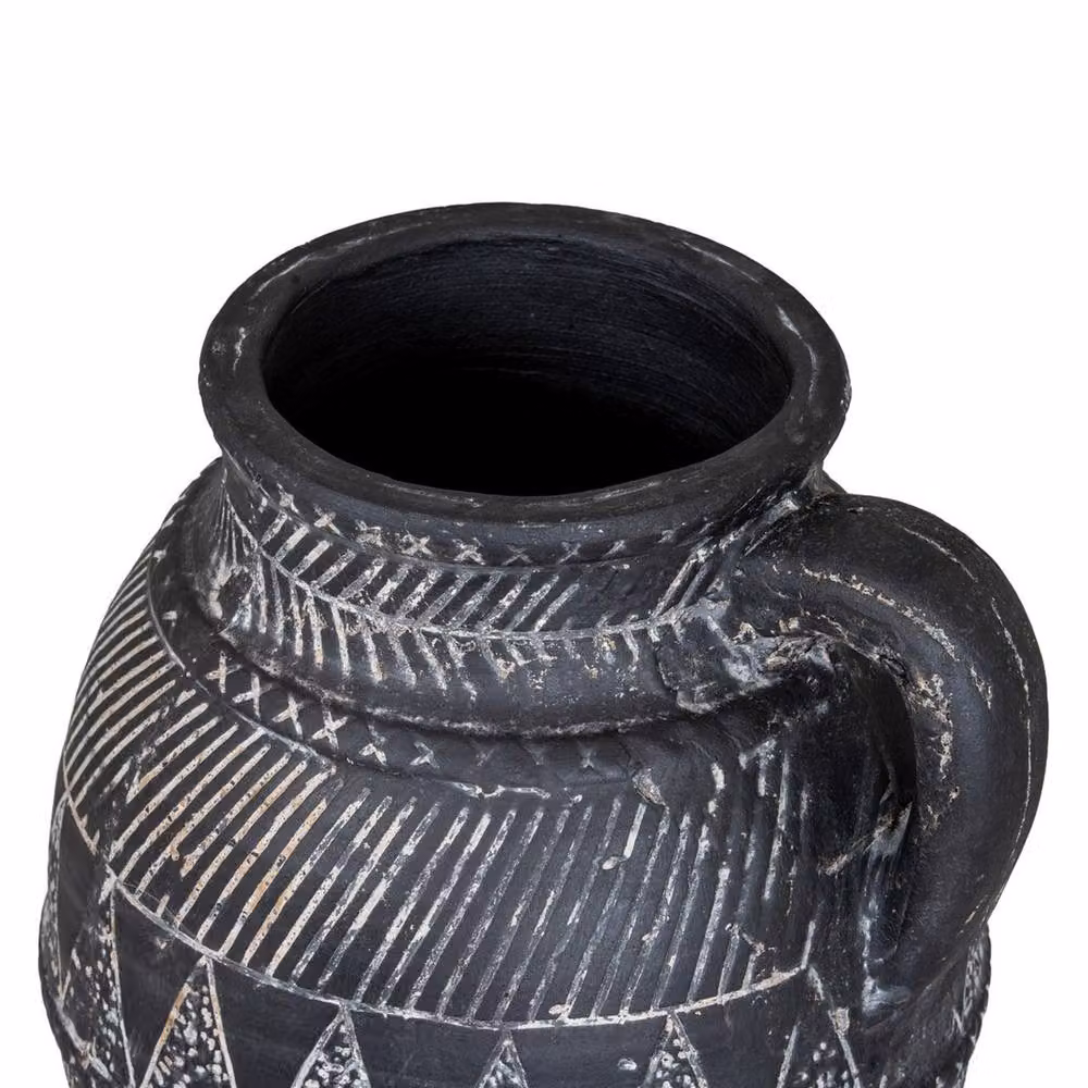 Lemon Pavilion Furniture and Decor Etched Collection Tall Ceramic Jug in Black, W: 22 cm, D: 20 cm, H: 25 cm – 4
