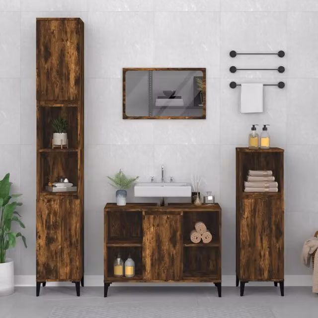 Berkfield Home 3 Piece Modern Bathroom Furniture Set in Smoked Oak Brown
