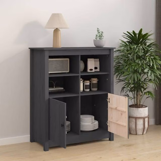 Berkfield Home Grey Solid Wood Pine Sideboard, W: 83 cm, D: 41.5 cm, H: 100 cm – 1