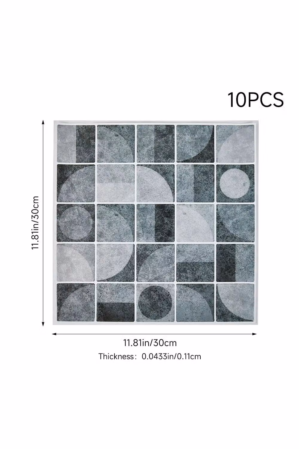 Living and Home 10 Pcs Self-adhesive 3D Geometric Pattern Square Wall Tile Stickers in Grey – 3