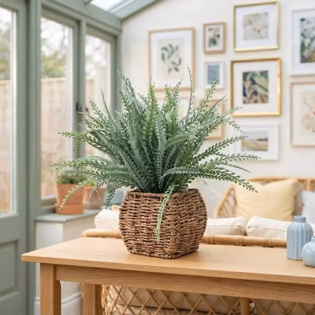Madison & Mayfair Artificial Green Fern in a Rustic Rattan Seagrass Basket