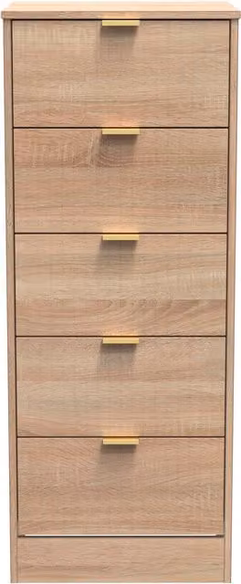 Ready Assembled 2 U Denver 5 Drawer Tall Bedside Chest in Light Oak