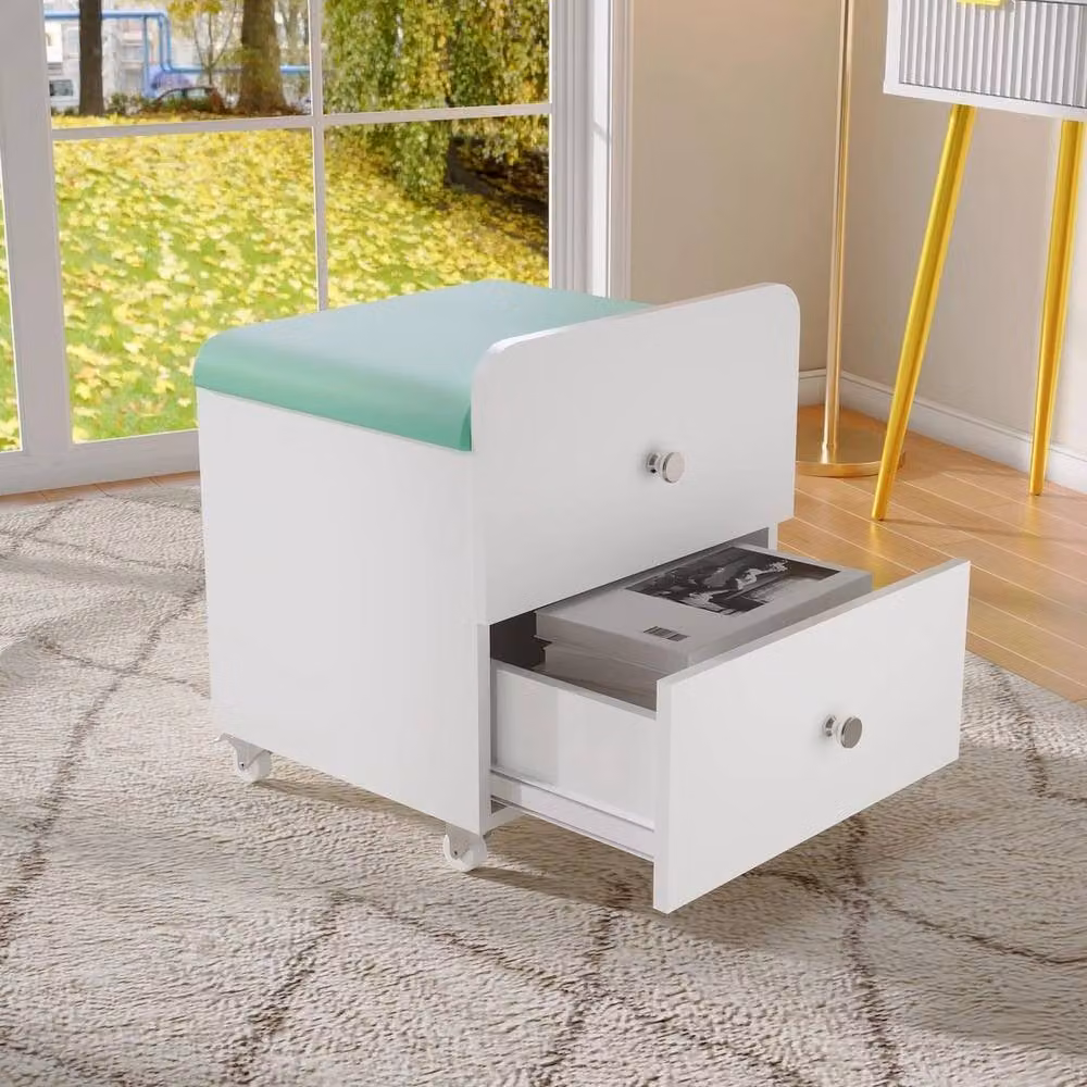 KORVIXA Green Vanity Stool with Storage and Padded Seat, W/D/H: 100 x 100 x 100 cm – 2