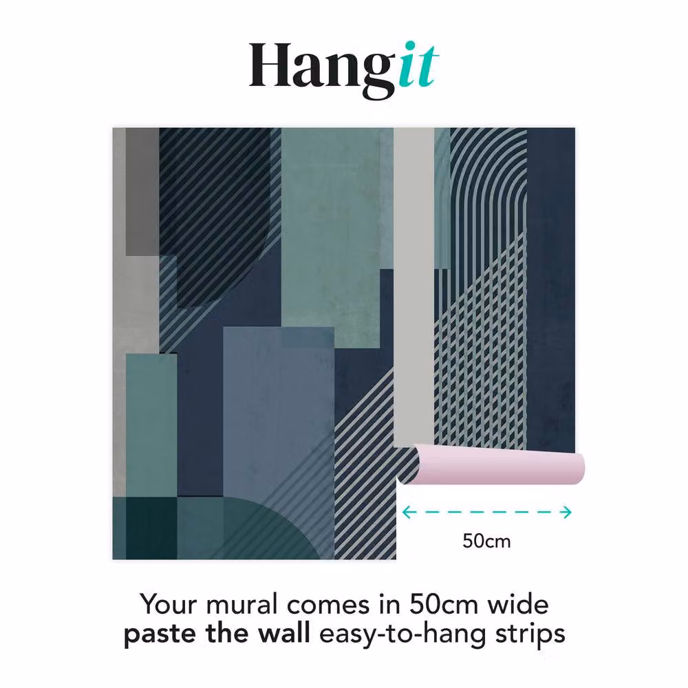 Superfresco Easy Geometric Graphic Mural in Navy, Green and Petrol, W: 300 cm, H: 280 cm – 2