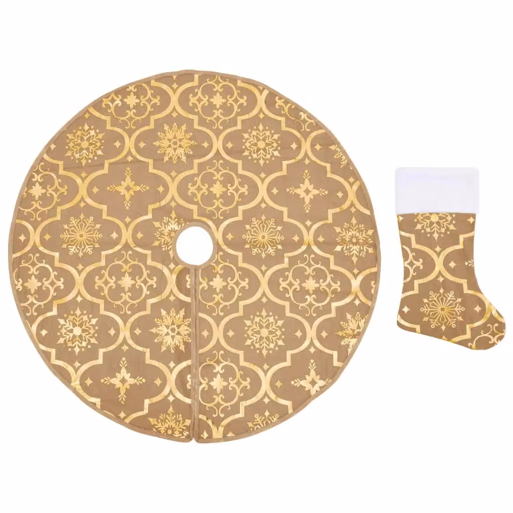 Berkfield Home Luxury Christmas Tree Skirt with Sock in Yellow and Gold, 90 cm – 2